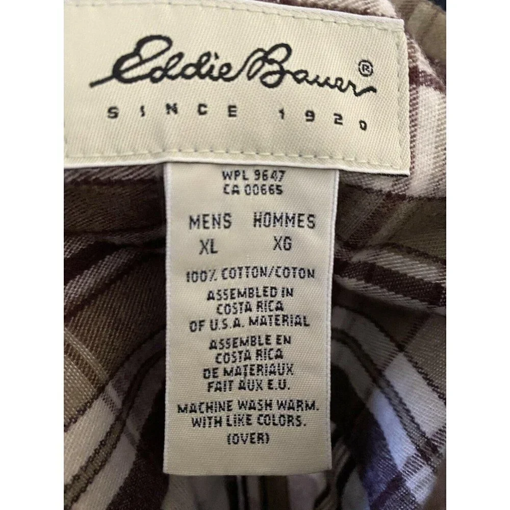 Eddie Bauer Flannel Plaid Button Front Shirt XL